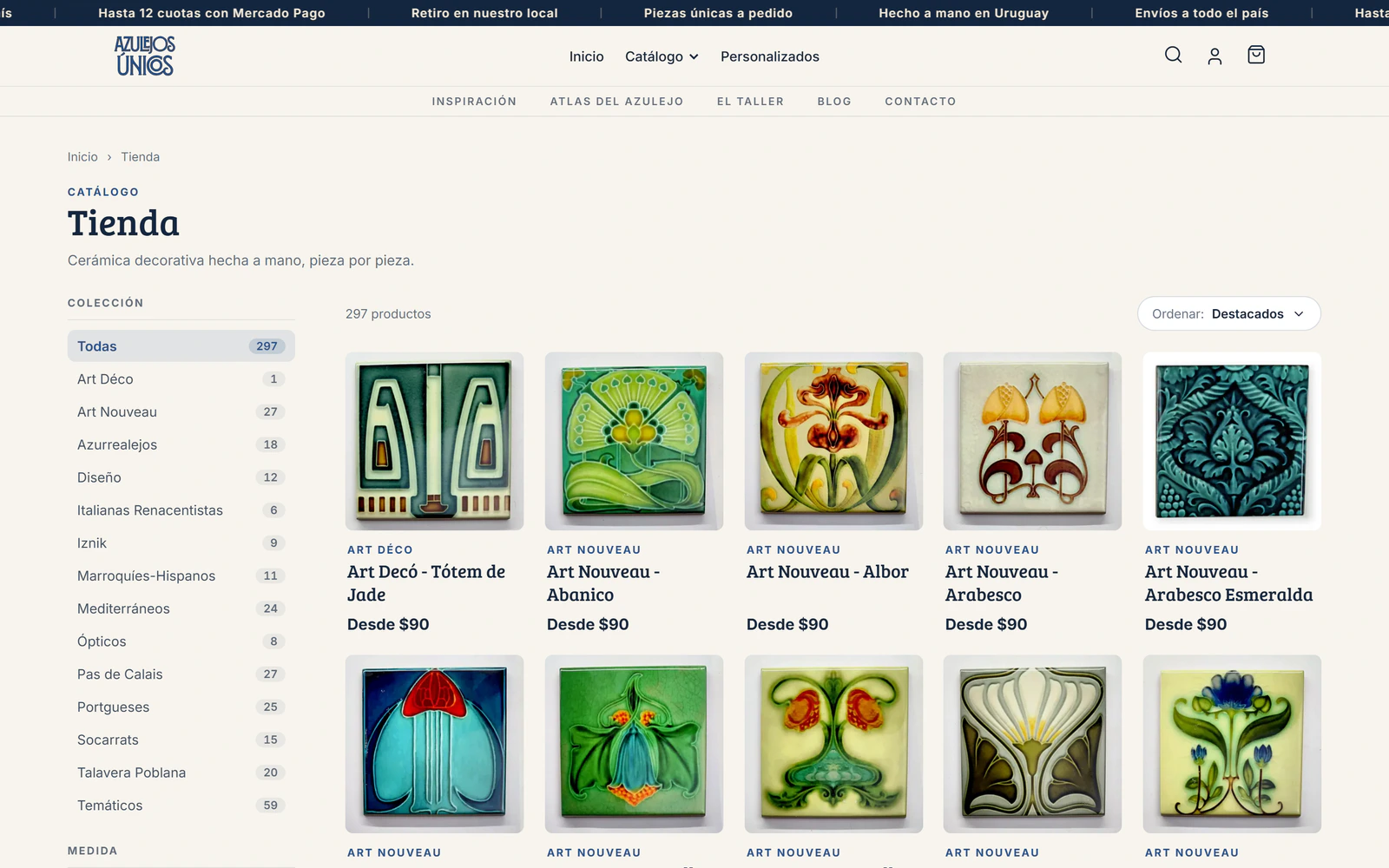 Azulejos Únicos — catálogo con filtros por colección y por medida