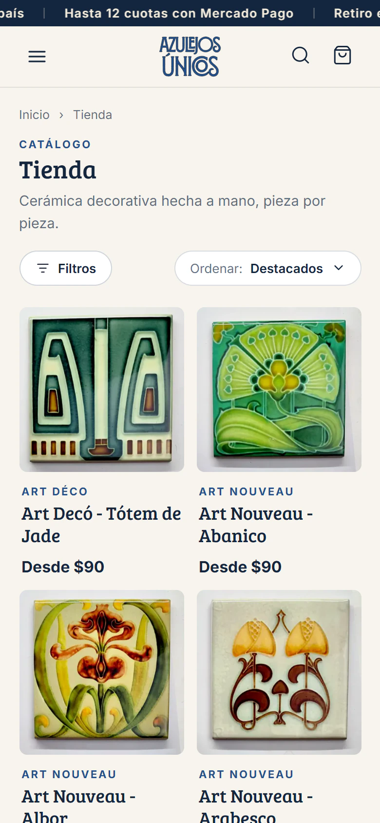Azulejos Únicos — el catálogo en el teléfono