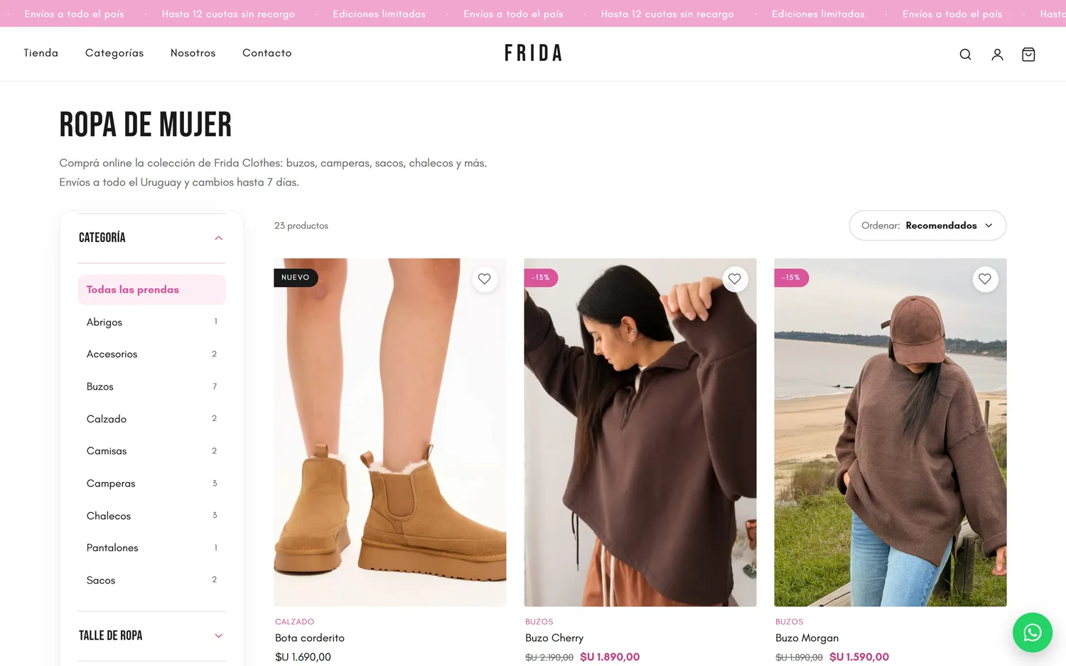 Frida Clothes — catálogo con filtros por categoría y talle