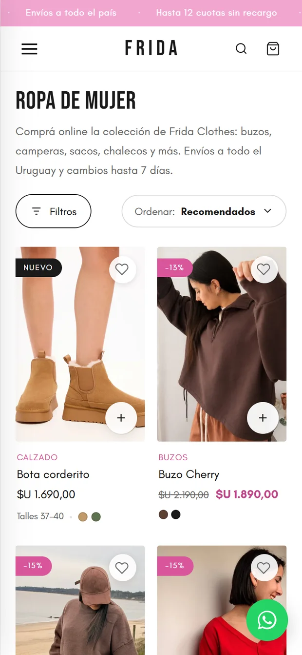 Frida Clothes — el catálogo en el teléfono