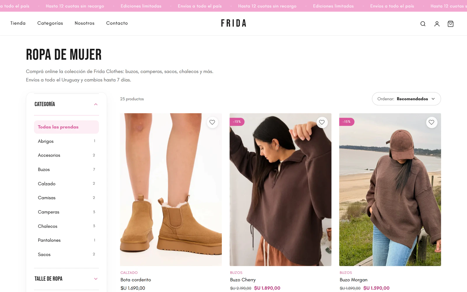 Frida Clothes — catálogo con filtros por categoría y talle