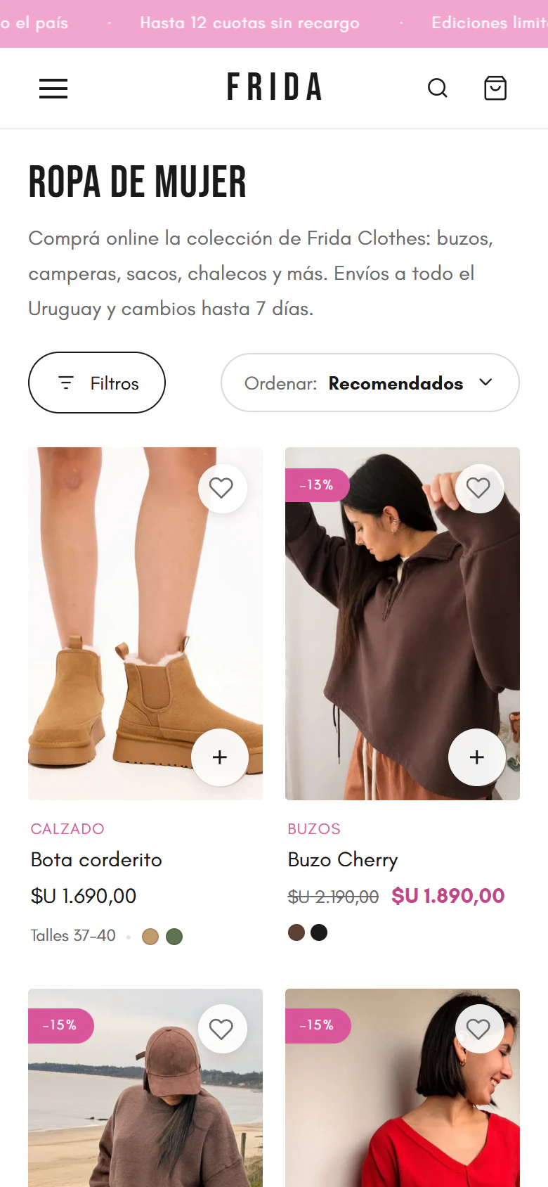 Frida Clothes — el catálogo en el teléfono