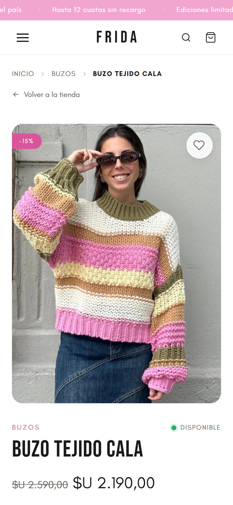 Frida Clothes — una ficha de producto en el teléfono