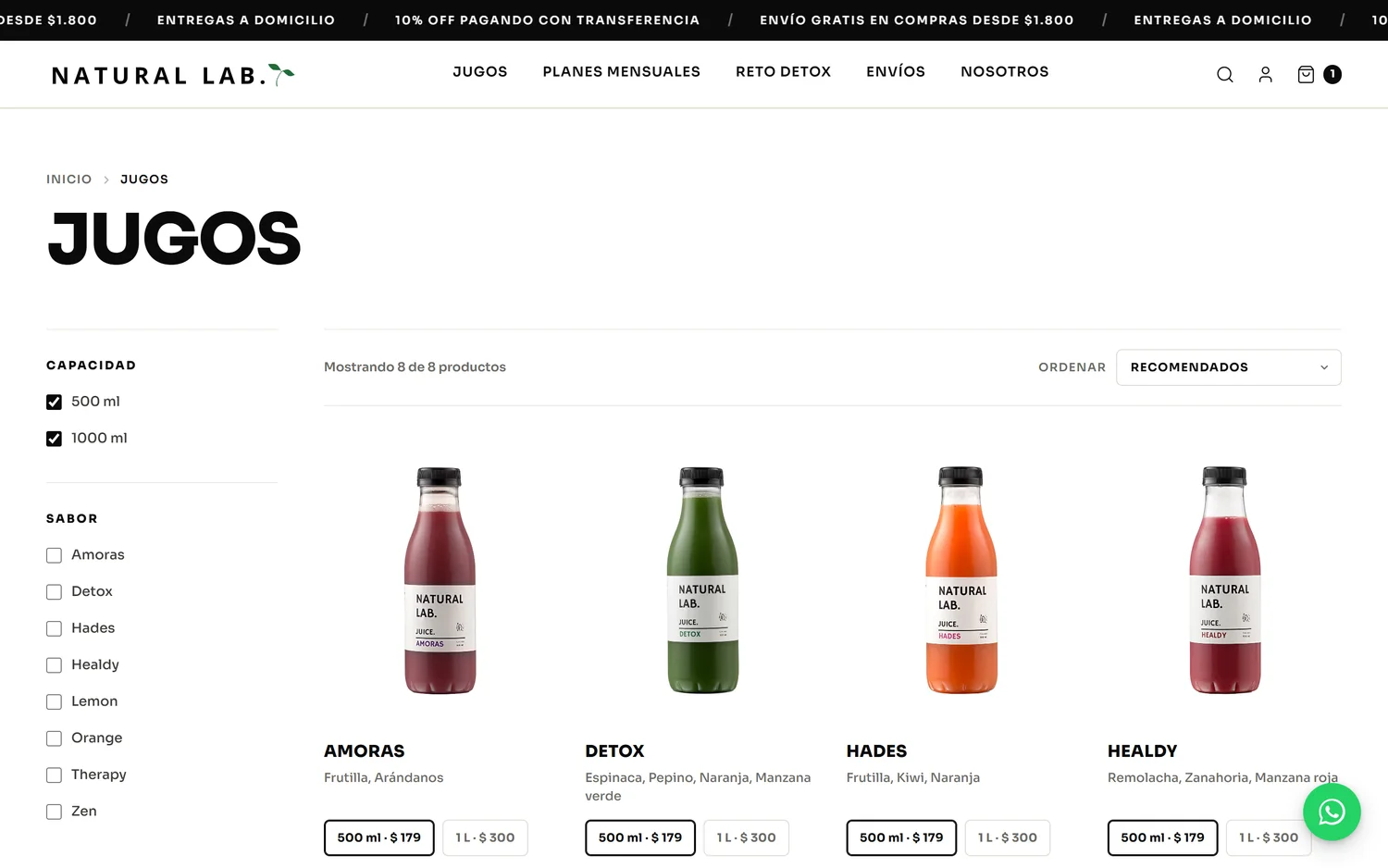 Natural Lab — catálogo de jugos