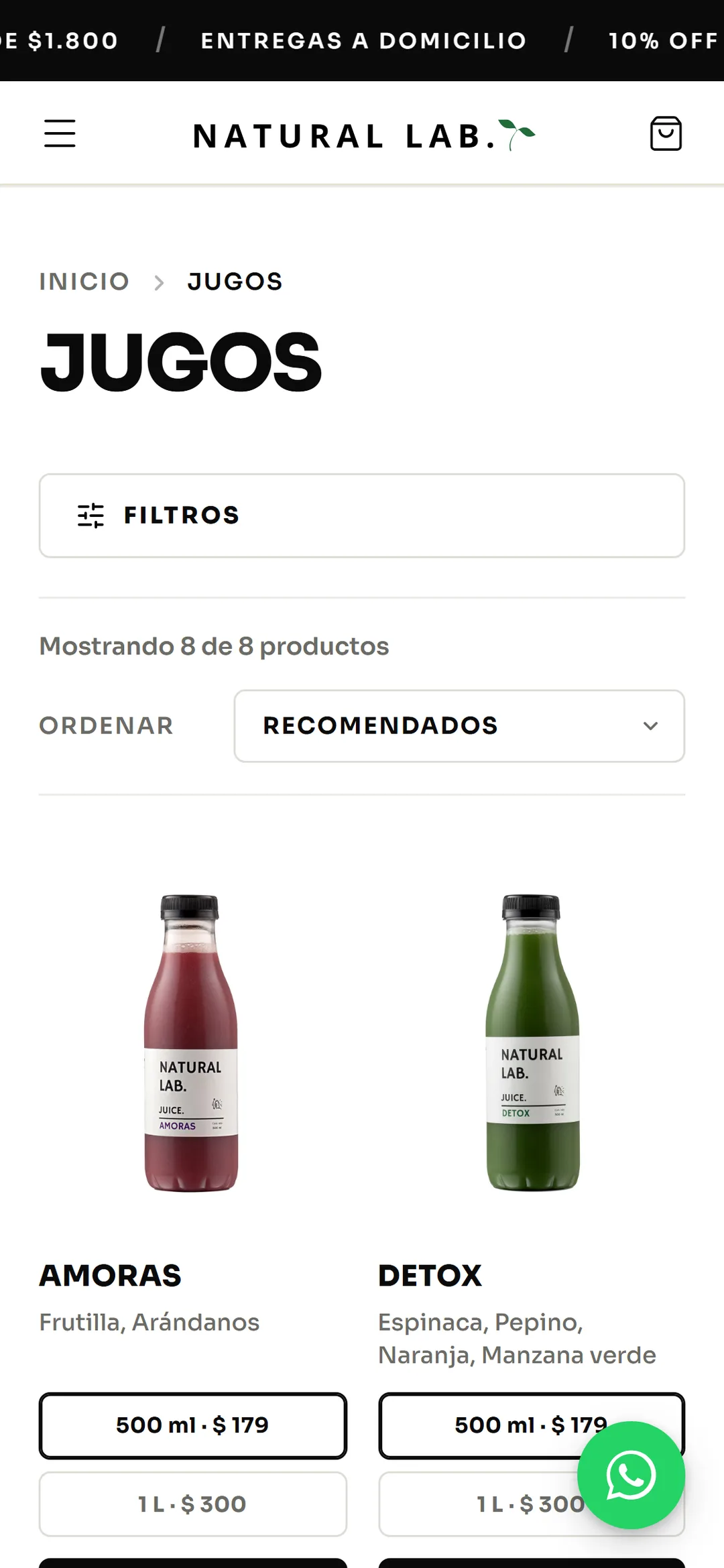 Natural Lab — el catálogo en el teléfono