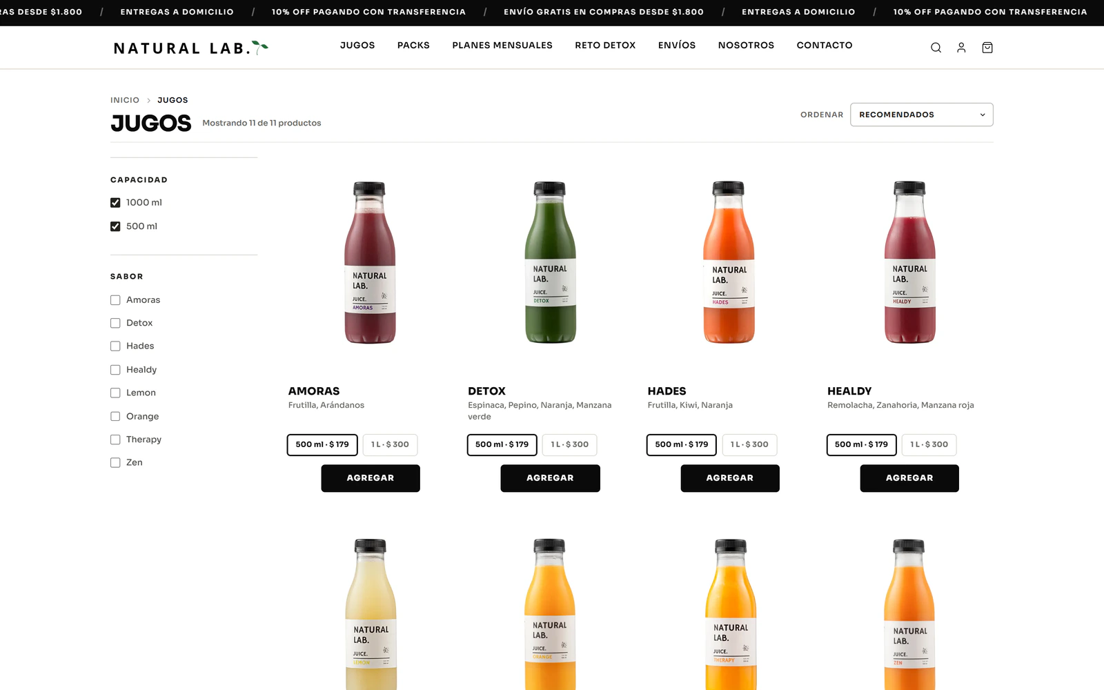 Natural Lab — catálogo de jugos
