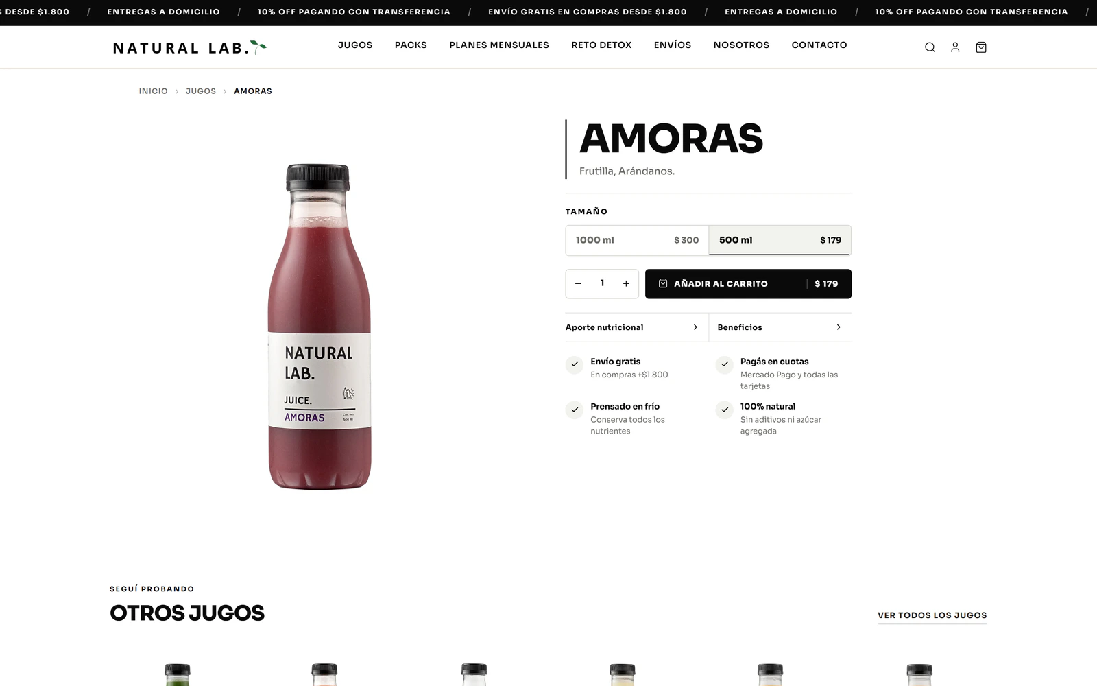 Natural Lab — ficha de producto con sus dos tamaños