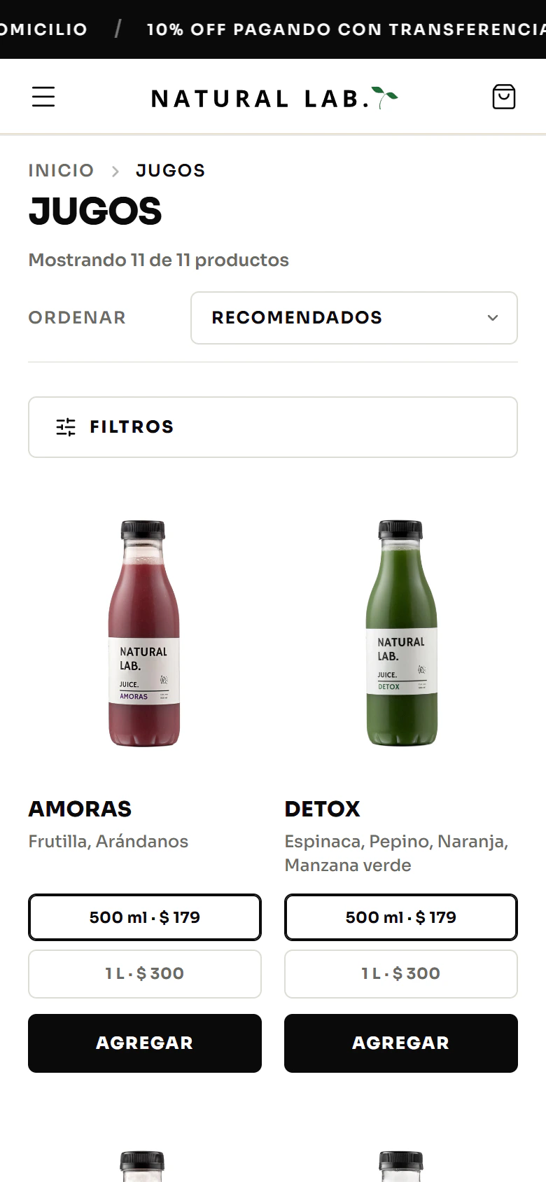 Natural Lab — el catálogo en el teléfono